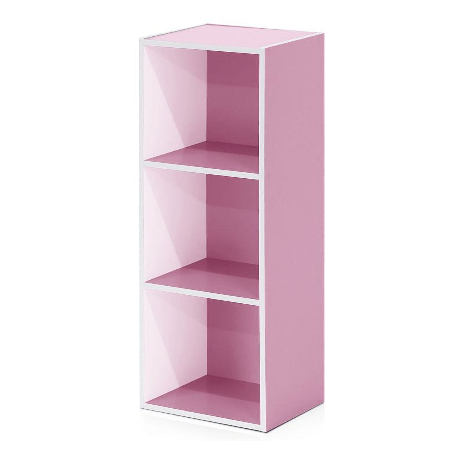 Furinno Luder Tall 3Tier Open Shelf Bookcase, Engineered Wood, Pink/White  (图3)