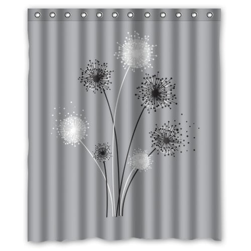 HelloDecor White and Grey Dandelion Arts Shower Curtain Polyester