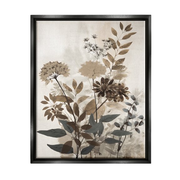 Stupell Industries Rustic Wild Foliage Botanical & Floral Painting Black Floater Framed Canvas Art Print Wall Art, 17 x 21