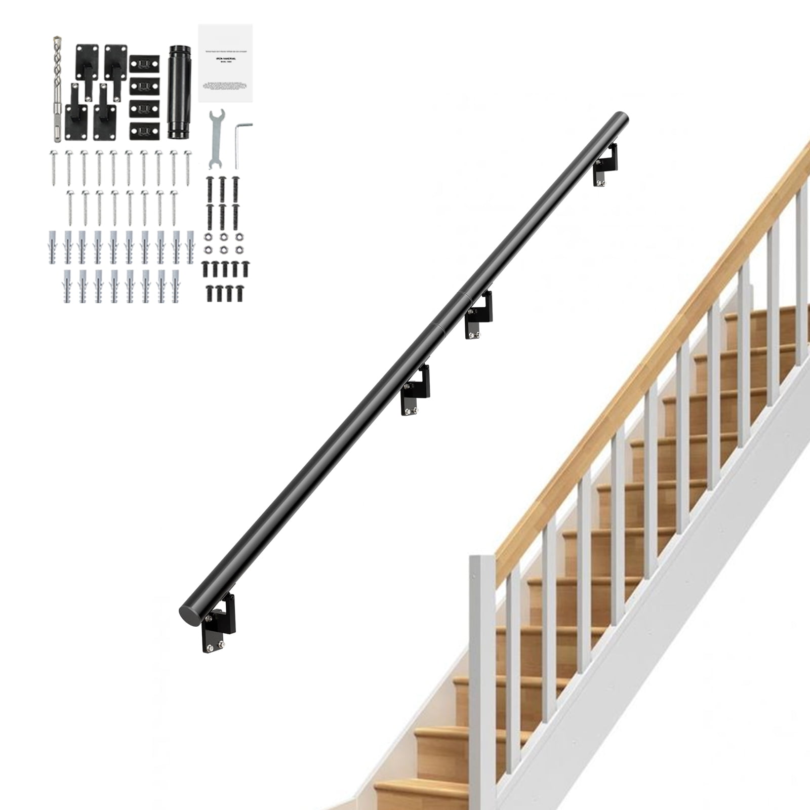 VEVOR 12 ft Wall-Mount Handrail Stair Railing Aluminum Alloy w/ Installation Kit
