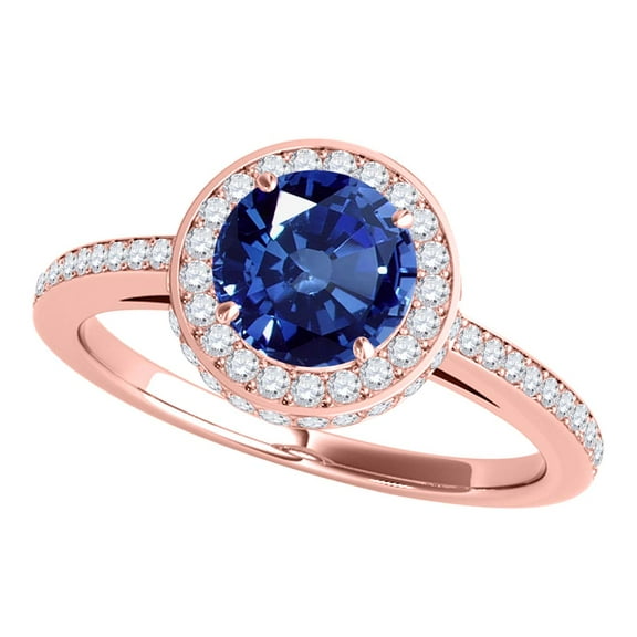 Mauli Jewels Engagement Rings for Women 1.35 Carat Antique Design Halo Sapphire And Diamond Engagement Ring 4-prong 14k Solid Rose Gold