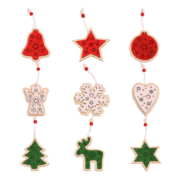 White Adorno navideño, colgantes de madera, estrella, campana para árbol de Navidad, adornos navideños para fiesta en casa, Navidad de Año Nuevo