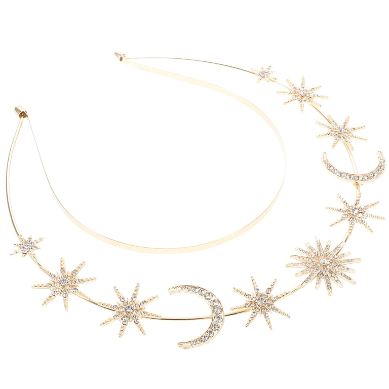 Star Moon Crown Rhinestone Headband Goddess Tiaras 