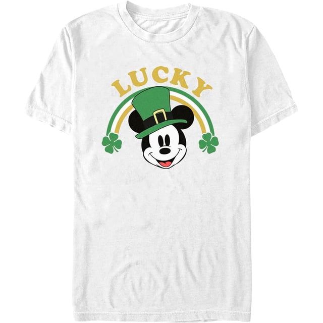 T-Shirt Graphique Blanc Disney Mickey Mouse Lucky Clover Toutes Tailles P-5TG