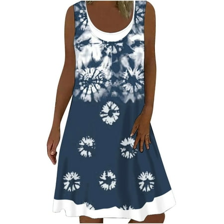 

Yievot Oversized Dresses for Women 2024 Summer Sleeveless Ruffle Sleeve Round Neck Mini Dress Boho Loose Short Flowy Pleated Sundress Spring Dresses Clothes for Women 2024 on Clearance