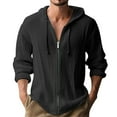 thumbnail image 2 of Zip Up Hoodie Men 2026 Spring Fall Long Sleeve Lightweight Cotton Linen Full Zipper Hooded Shirt Jacket Cardigan Outerwear, 2 of 4