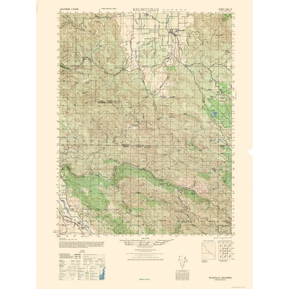 Topographical Map - Kelseyville Sheet - US Army 1944 - Vintage Wall Art