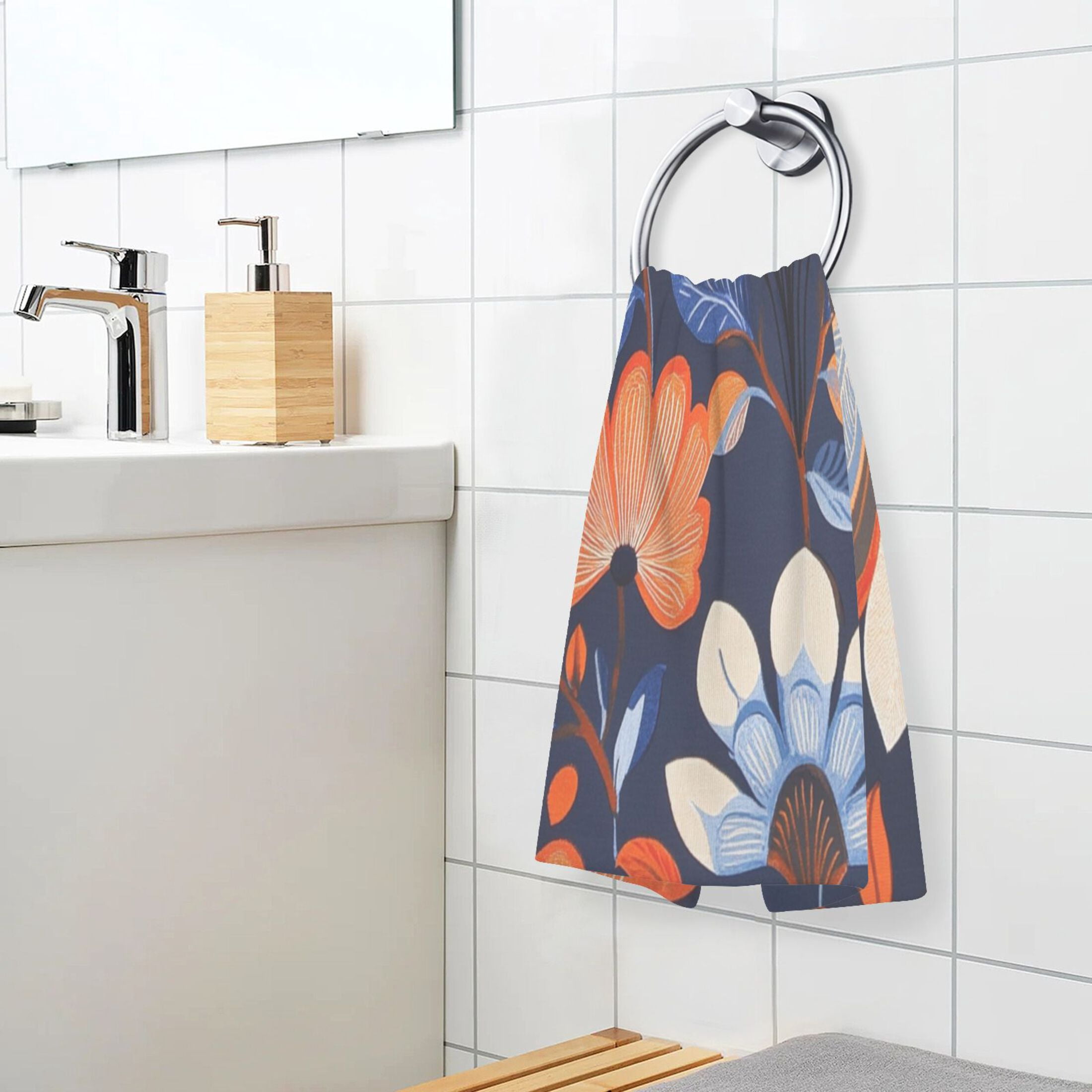 Cotton Towel Two-Piece 16x28 Inch One Sizex2 Face Towel Set Towel Set Cotton Hand Bath Towel Bathroom Beach Beautiful Orange Lotus