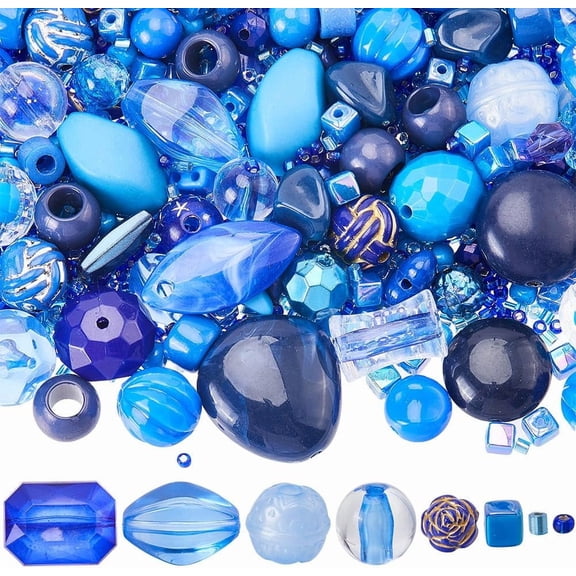 1 Box 100G Assorted Beads Bulk Blue Plastic Beads Cute Round Square Ocean Style Acrylic Bead
