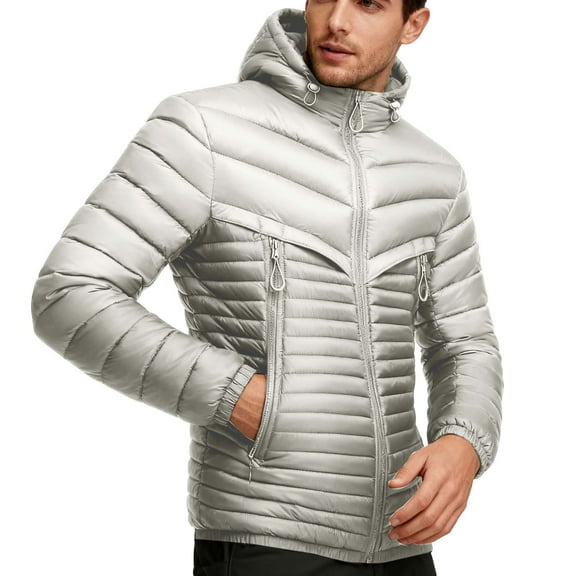 YueHuiYing Men's Solid - Color Thickened Winter Jacket Long Sleeve, Detachable Cap, Zipper Closure, Hooded with Functional Pockets