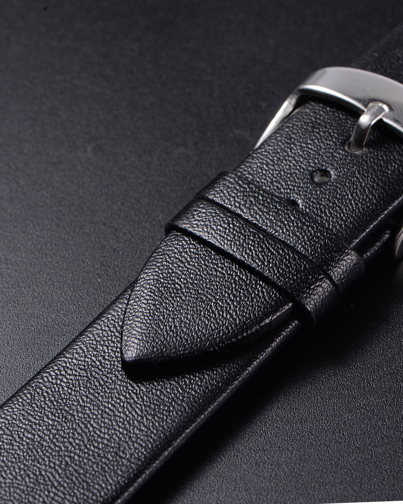 Unique Bargains Multi-sizes Genuine Leather Band Flat Thin Elegant Leather Watch Strap  22mm Black Band with Silver Buckle