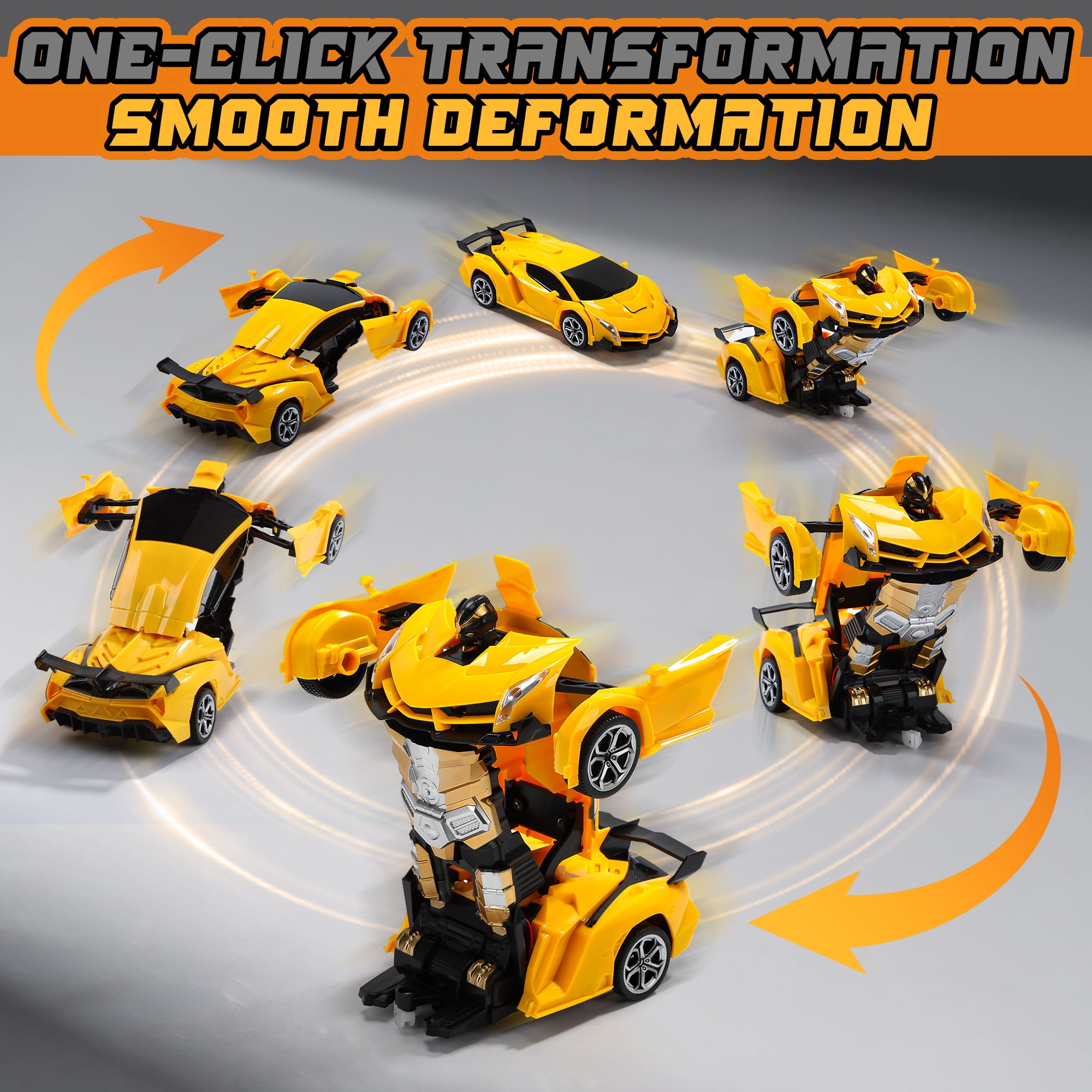 2-Pack of Remote Control Transforming Car for Boys Girls 4-7, 360°Rotating,One-Button Deformation, Automatic Demonstration, Best Gift for Kids