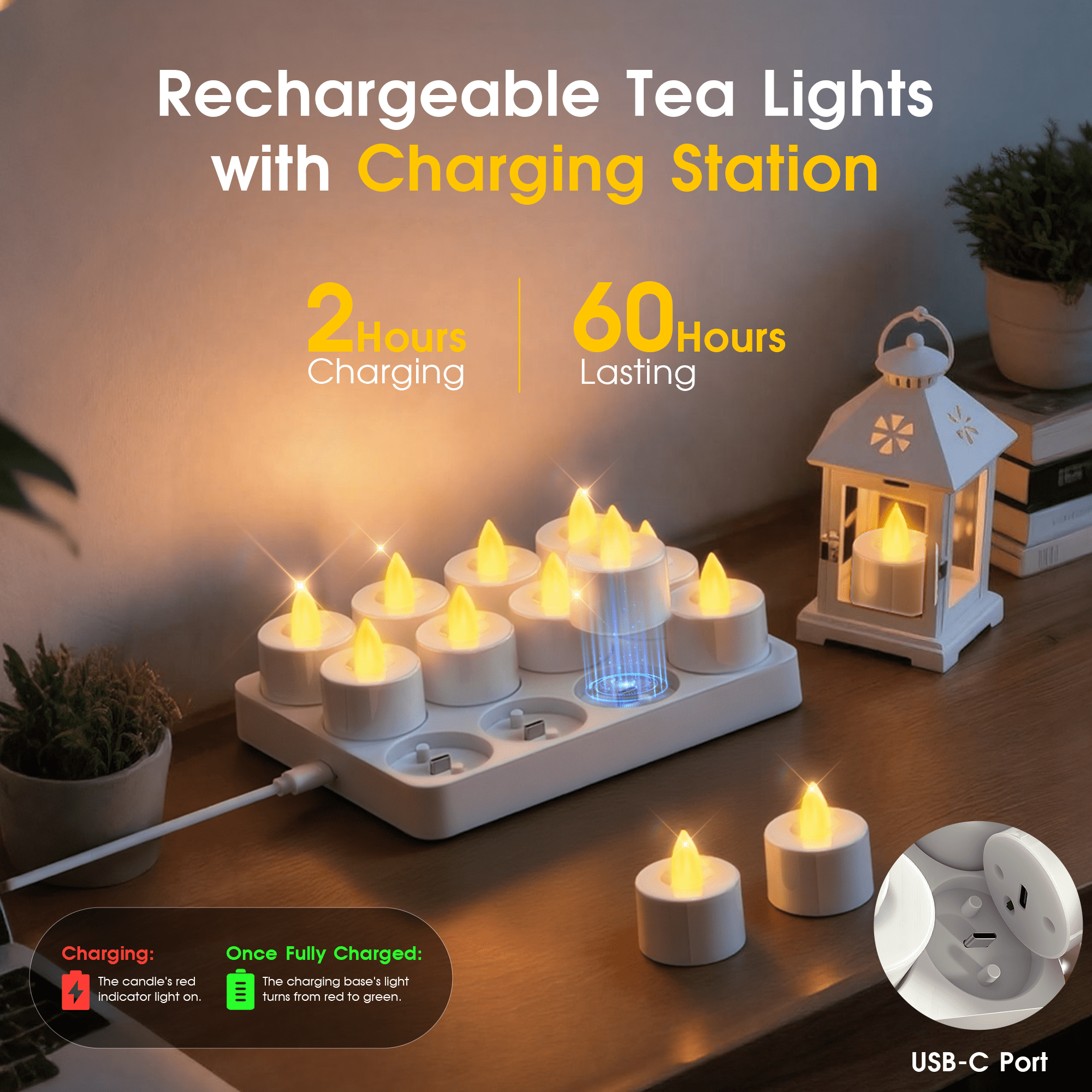 Flameless Candles, 12 Pack Rechargeable LED Lights with Remote Control & Charging Base Home Birthday Party Decorations