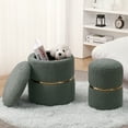 thumbnail image 3 of Furniliving  Grey Round Footstool Storage Ottoman Footrest Modern Upholstered  Vanity Stool , Pack of 2, 3 of 9