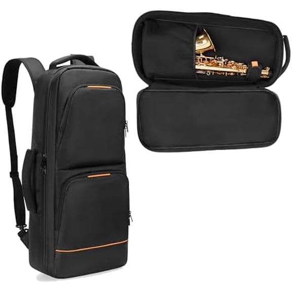 Padded Alto Sax Backpack, Alto Sax Case Bag with Hidden Padded Shoulder Straps, Alto Saxophone Bag with Pockets for Mouthpiece, Sheet Music, Alto Saxophone Case Sax Gig Backpack$$Music