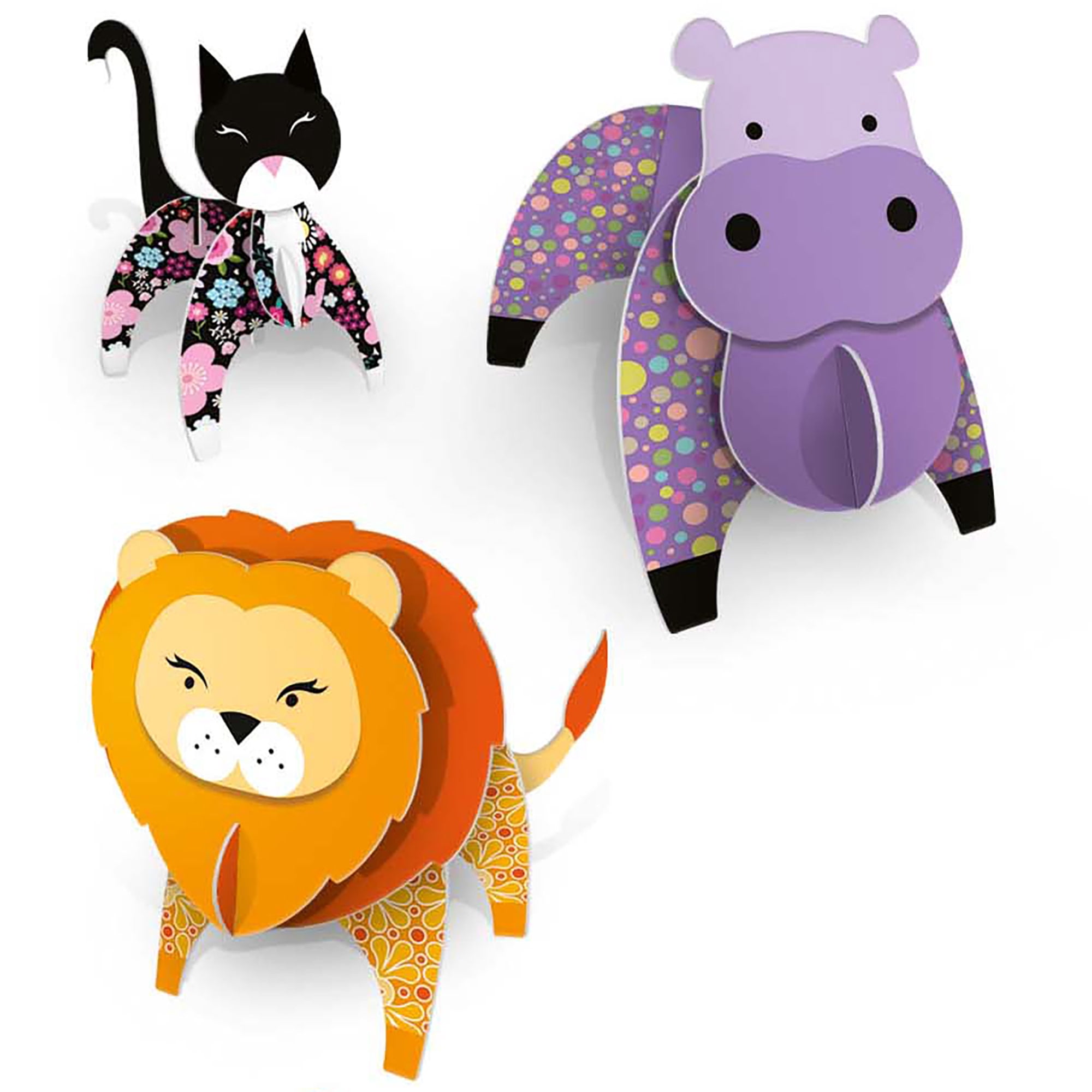 Headu: Make 3D Animals - DIY Build-Decorate-Create 10 Freestanding Animals, Fold & Connect Cardboard Pieces, Mix & Match Styles, Stickers, Kids 4+