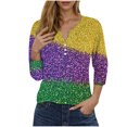 thumbnail image 2 of Summer Xqxayjr Womens Loose Fit 3/4 Sleeve Mardi Gras Tops Under $5 Summer Button V Neck Sequin Bling Glitter Carnival Costumes Tshirts Shirts Holiday Beach Black Blouses Clothes, 2 of 5