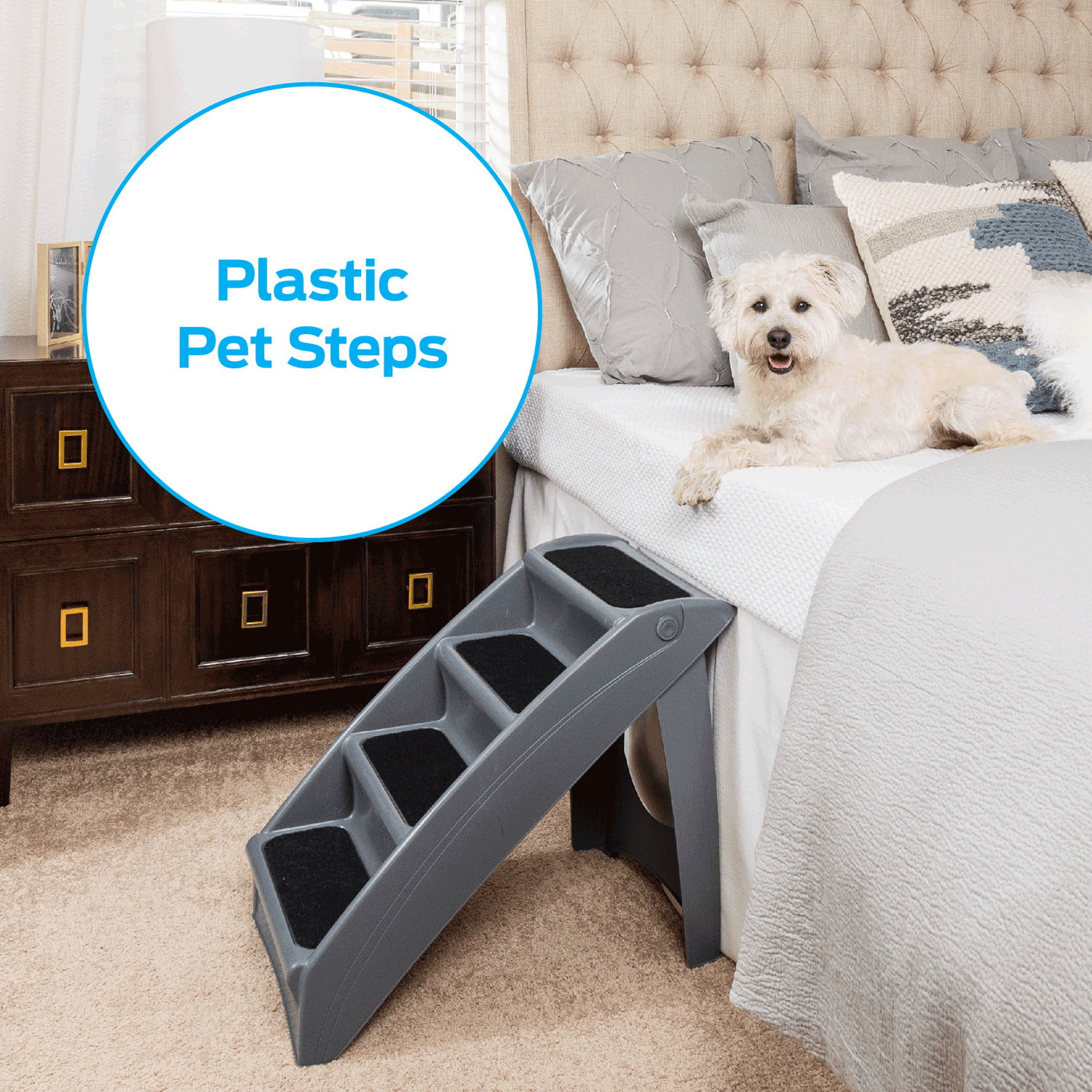 Pet Steps Beige with paw prints Ladder for Dogs Supports Up to 150 lbs. 