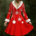 thumbnail image 3 of Women's Casual V-neck Christmas Print Plush Long-Sleeve Casual Dress for Holiday and Everyday Wear, Soft Women's Winter Dress with Festive Design,Red,M, 3 of 4