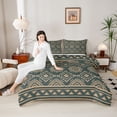 thumbnail image 4 of Feelyou Green Hippie Aztec Queen Comforter Set for Women, Tribal Triangle Abstract Bedding Sets, Vintage Bohemian Style Reversible Bedding Comforter Set, Microfiber Bedroom Decor, 3pcs, 4 of 8