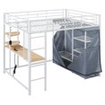 thumbnail image 3 of Euroco Full Size Loft Bed with Desk and Shelves, Metal Bed with Wardrobe, LED Light and USB Charging, White, 3 of 23