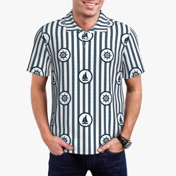 Fotbe Nautical1 Camiseta Polo de Golf para Hombre con Estampado – Camisa Deportiva Transpirable con Cuello Abotonado-XX-Large