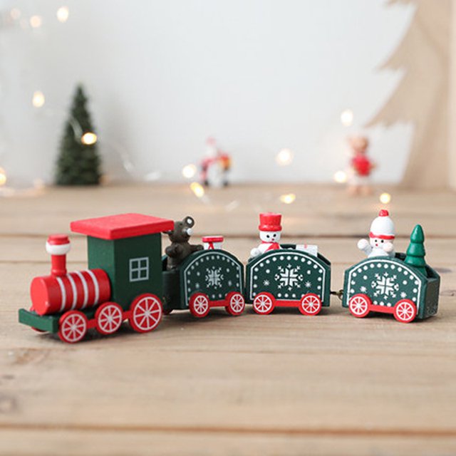 Christmas Train Decorations Children's Holiday Surprises Gifts Display Windows Tabletops Room Decorations Wooden Small Gift Toys