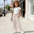 thumbnail image 4 of hoksml Girls Cotton Wide Leg Pants, Back to School Elastic Waist Drawstring Casual Trousers with Pockets, 4 of 9
