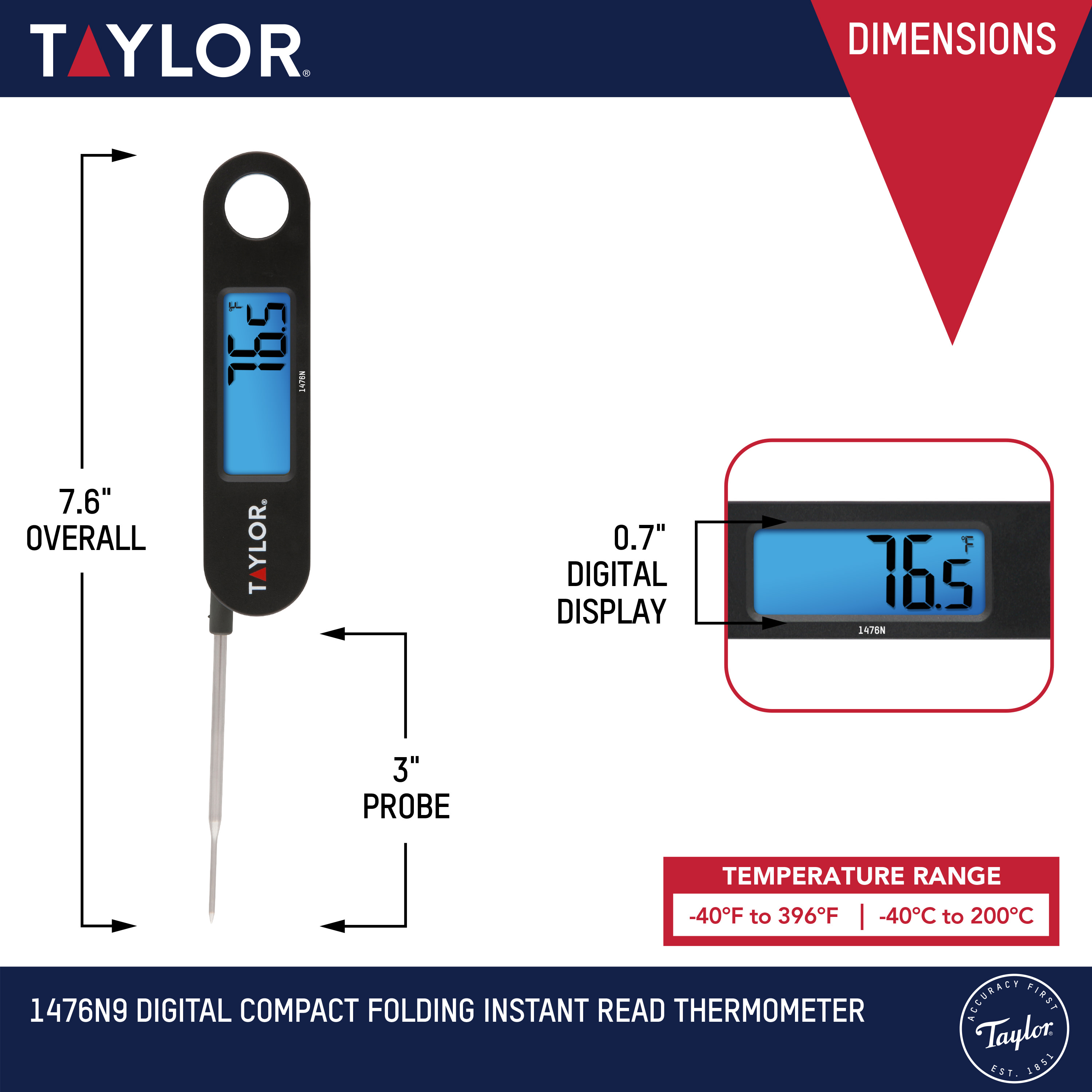 Taylor Stainless Steel Digital Foldable Probe Thermometer photo 2