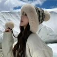 thumbnail image 4 of Cadancy Womens Winter Hat with Pom Pom Furry Fleece Ear Flaps Russian Sherpa Ski Snow Caps Cute Sherpa Knitted Skull Cap Outdoor Warm Stocking Hats, 4 of 6