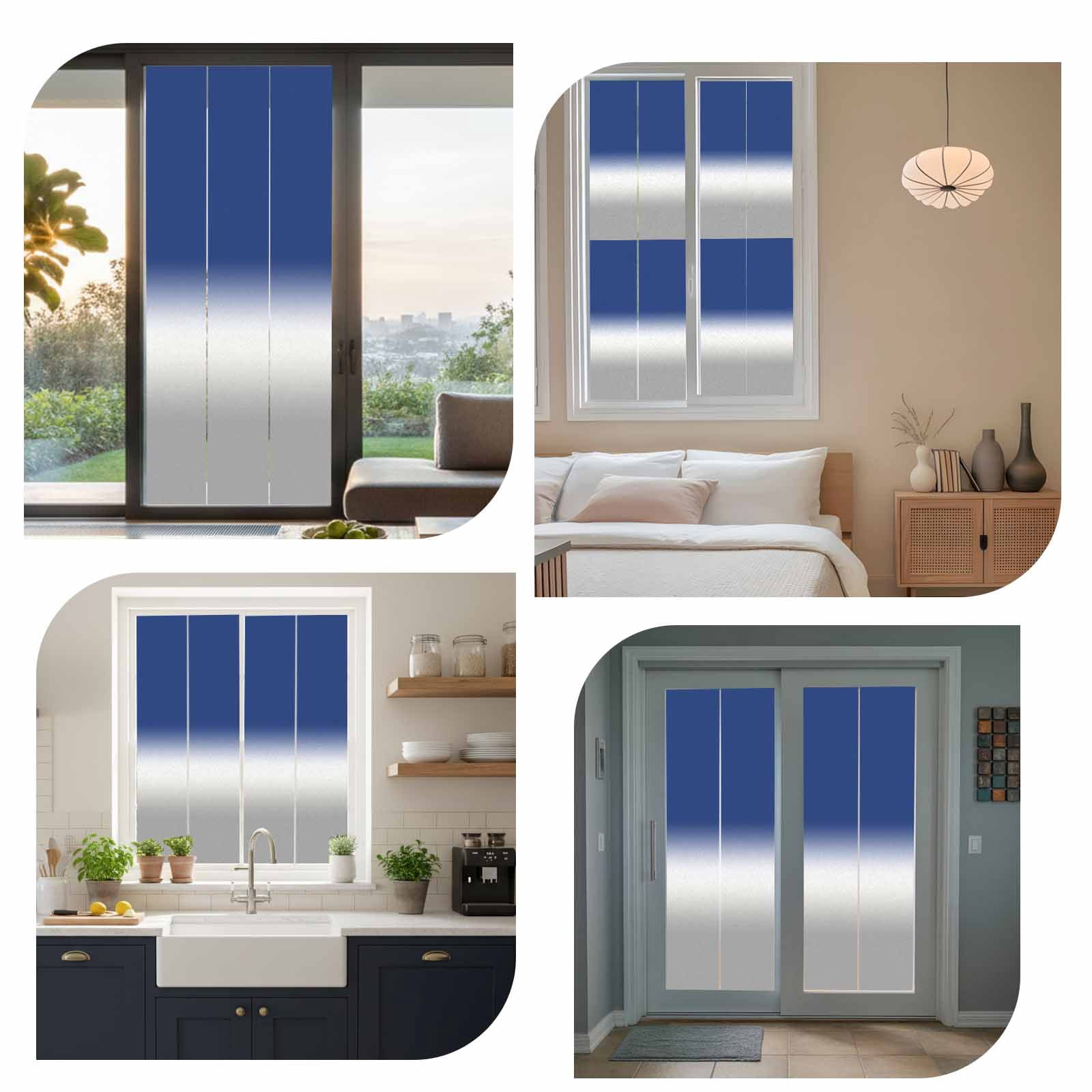 Navy Blue Grey Ombre Window Privacy Film, Modern Abstract Gray Gradient Frosted Glass Window Clings Static Cling UV Heat Blocking Reusable Door Sticker for Bathroom 23.6 x 59 Inch