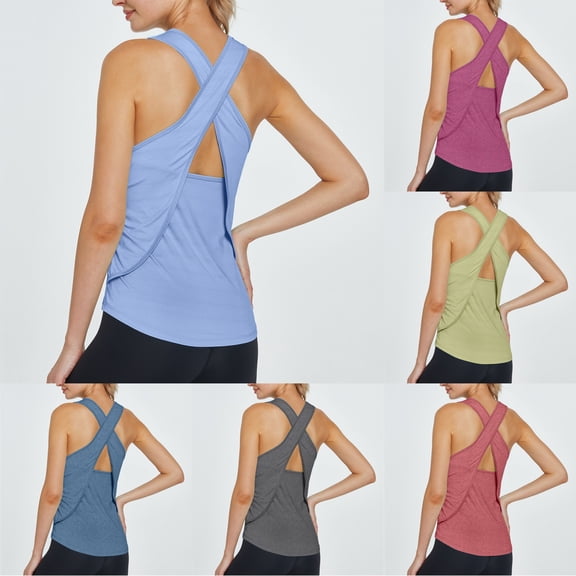 Women Workout Tops Sleeveless Tank Tops for Women Open Back T-Shirt Running Muscle Tank Yoga Shirts Loose Fit Gym Clothes (Purple,S)