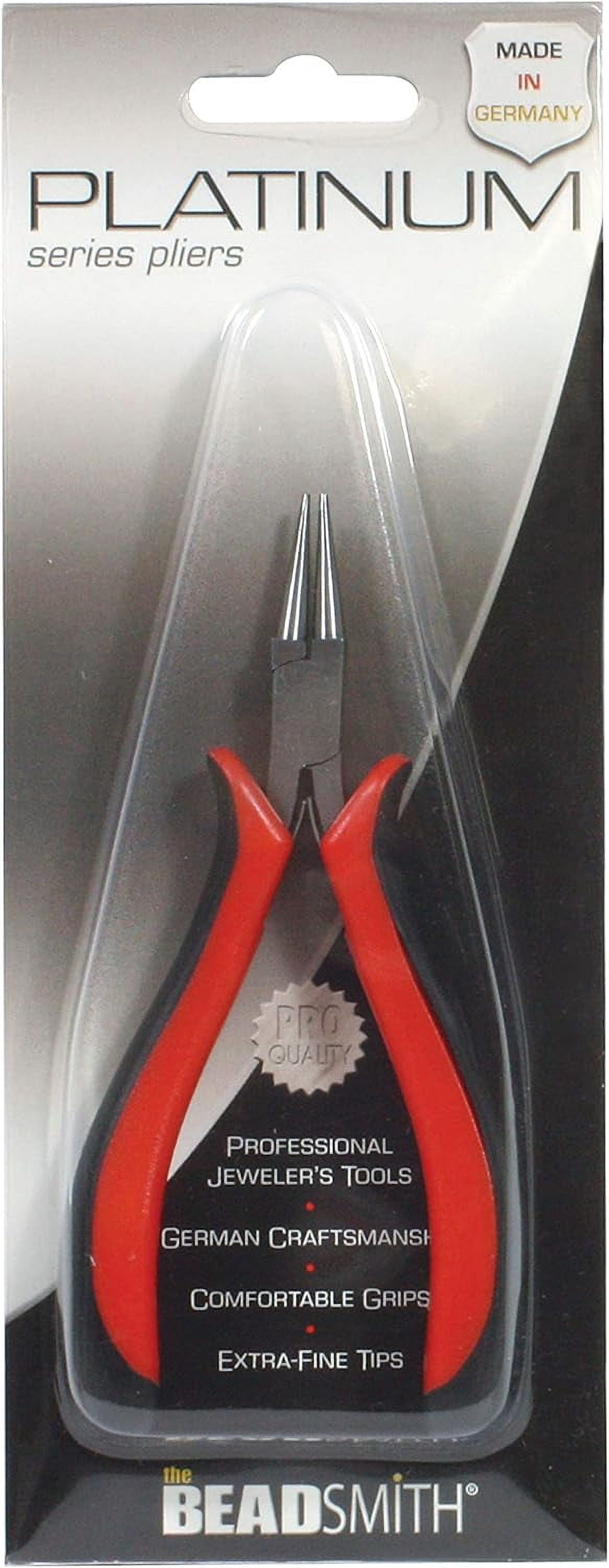The Beadsmith Platinum Series German Round Nose Pliers, 4.75 inches (120mm) with Polished Steel Head, red and Black Ergonomic Comfort Grip Handle and Double-Leaf Spring, Tool for Jewelry Making