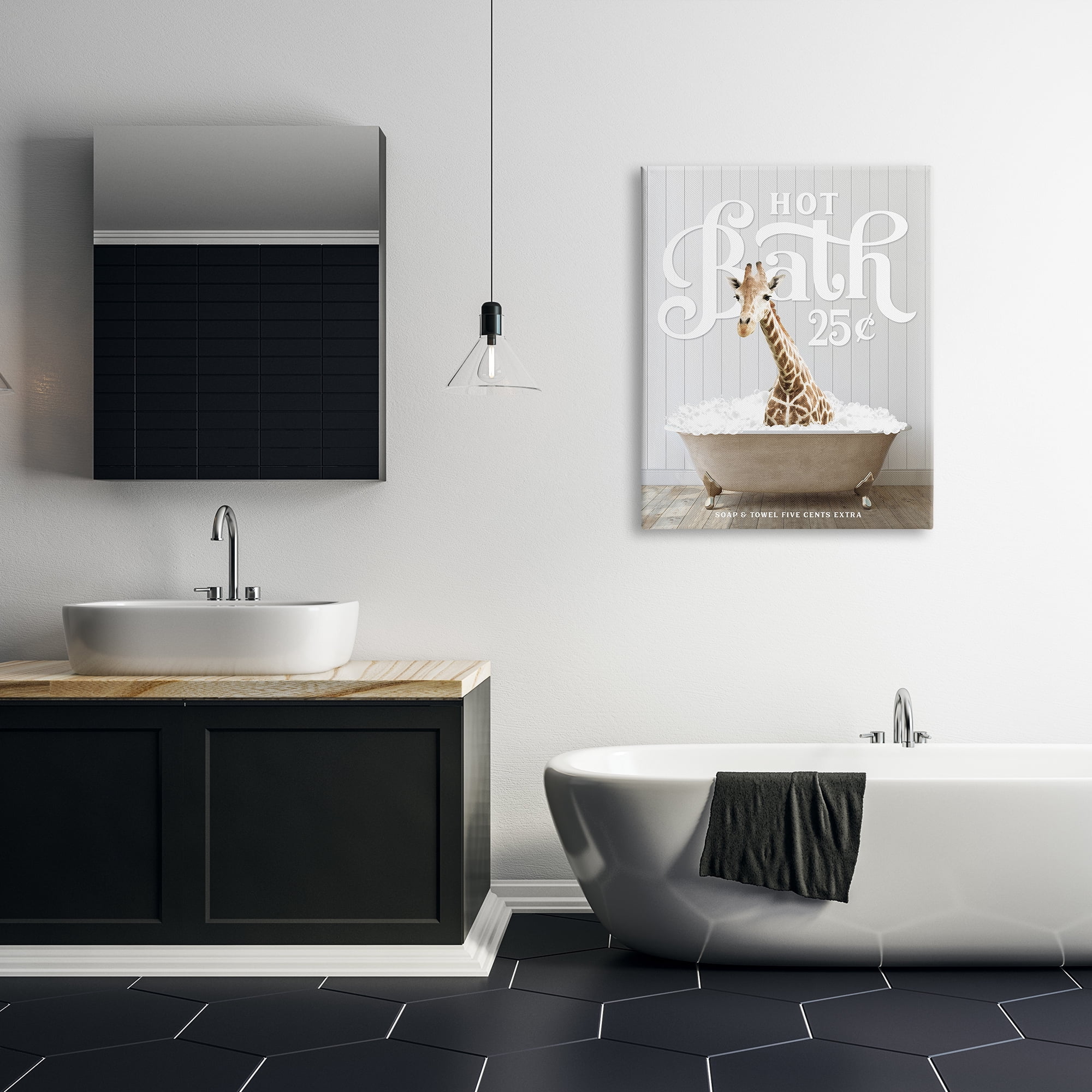 Stupell Industries Vintage Bathroom Giraffe Animals & Insects Painting Gallery Wrapped Canvas Print Wall Art, 30 x 40