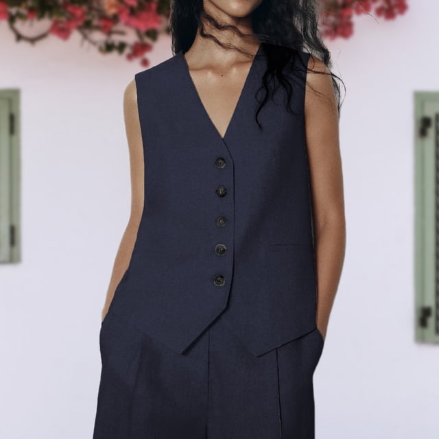 Chaleco Chalecos con botones para mujer, cómodo, ajustado, elegante, chaleco (azul marino M) Kuymtek Azul marino T M para Mujer