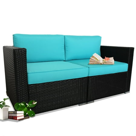 Patio Furniture Sectional Sofas Conversation Couch Set Pe Rattan Corner Sofas Black Rattan Turquoise Cushion 2pcs Corner Sofas Patio Furniture Sectional Sofas Conversation Couch Set Pe Rattan Corner Sofas Black Rattan Turquoise Cushion 2pcs Corner Sofas