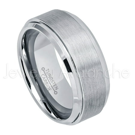 Mens Tungsten Ring - 9mm Brushed Finish Comfort Fit Tungsten Carbide Wedding Band - Beveled Edge Men's Anniversary Ring - TN023s5