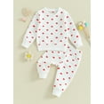 thumbnail image 2 of Suealasg Toddler Girls Spring Clothes 6M 1T 2T 3T Kids Girls Heart Print Long Sleeve Crew Neck Sweatshirt with Elastic Waist Sweatpants 2-piece Valentine's Day Outfits for Baby Girls, 2 of 9
