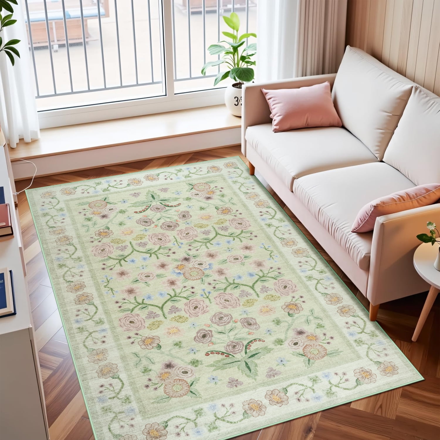 Ultrug Floral Area Rug Soft Non Slip Vintage Rugs for Living Room Bedroom Home Deocr Flower Carpet,6'x9',Green