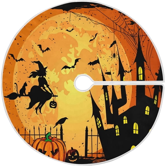 FMSHPON Witch Pumpkins Moon Bats Xmas Christmas Tree Skirt Stand Mat for Holiday Party Decoration Indoor Outdoor 36 inches
