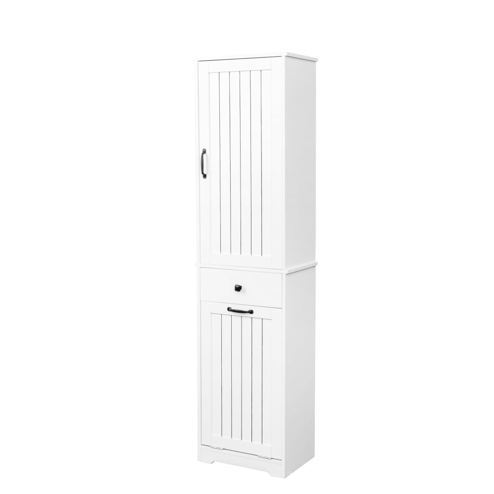 Tcbosik Tall Bathroom Cabinet with Removable Cloth Bag, Tilt Out Laundry Hamper Cabinet with Drawer and Door, Hidden Laundry Hamper Organizer with Shelves for Small Space, White