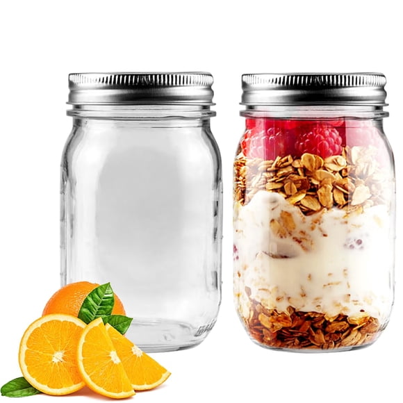 Mason Jars Showvigor Regular Mouth, vidrio de 473 ml, paquete de 2 con tapas