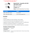 thumbnail image 2 of Brake Pad Set - Compatible with 2005 - 2009 Subaru Legacy 2006 2007 2008, 2 of 2
