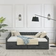 thumbnail image 5 of Queen Size Sleeper Sofa, Queen Size Daybed with Drawers Upholstered Tufted Sofa Bed,,with Button on Back and Copper Nail on Waved Shape Arms, Grey (84.5"x63.5"x26.5"), Grey Sofa Beds, 5 of 15