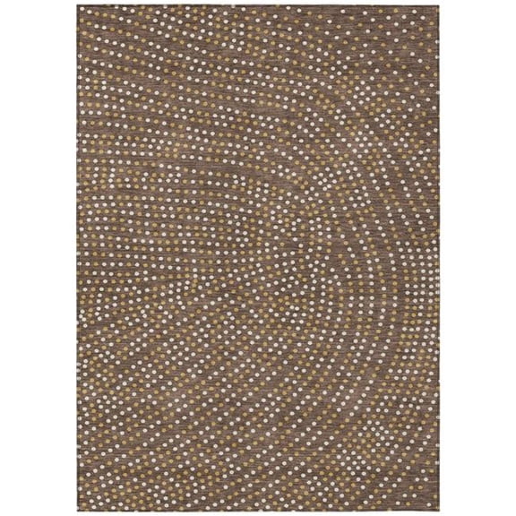 HomeRoots 599031 8 x 10 ft. Brown, Gold & Ivory Polka Dot Washable Indoor & Outdoor Rectangle Area Rug
