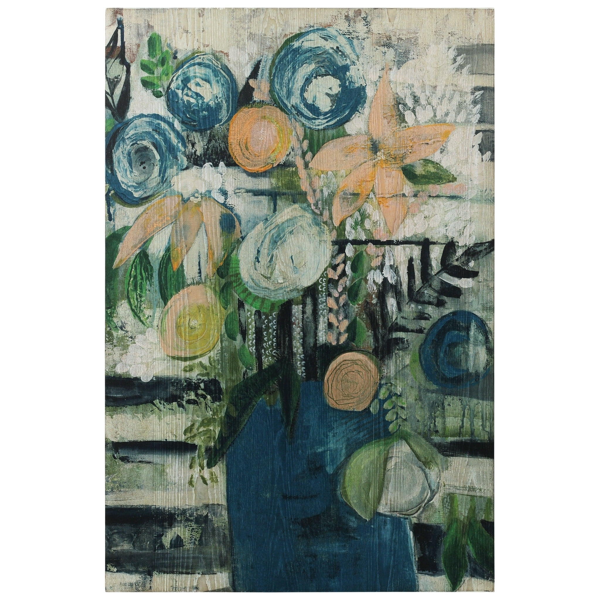 Empire Art Direct Modern Floral Stripe Fine Giclee Printed Directly on Hand Finished Ash Wood Wall Art, 36" x 24", Ready to Hang