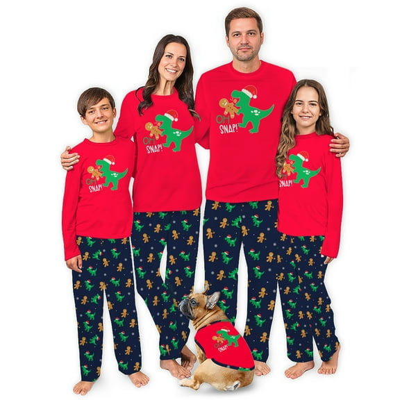 Funny Dinosaur Family Pajamas For Christmas, Red Long Sleeve Shirt Blue Pants, Cotton Blend, Newborn to Adult 6XL