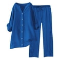 thumbnail image 1 of Conjunto de 2 piezas para mujer: pantalones anchos con cintura elástica y blusa de manga larga - Ropa informal para todas las estaciones - Poliéster, tallas S-XL, 1 of 5