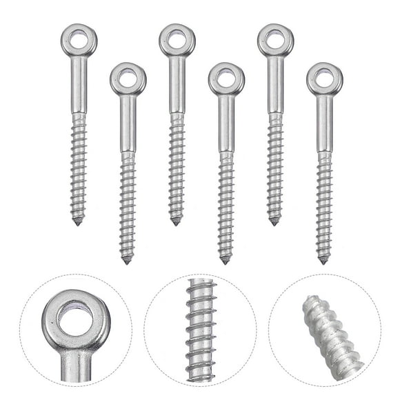 Minkissy 6Pcs Threaded Eye Bolt Stainless Steel for Wood Fastening