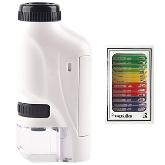 Auto Yous Microscopio de Bolsillo con Zoom Iluminado LED con Sistema de Lentes Asféricos + Diapositivas Preparadas